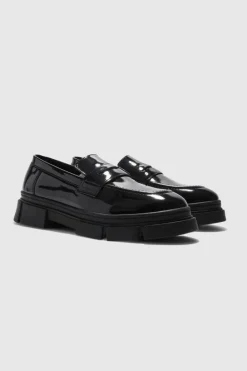 Shop boohooMAN Track Sole Loafer black