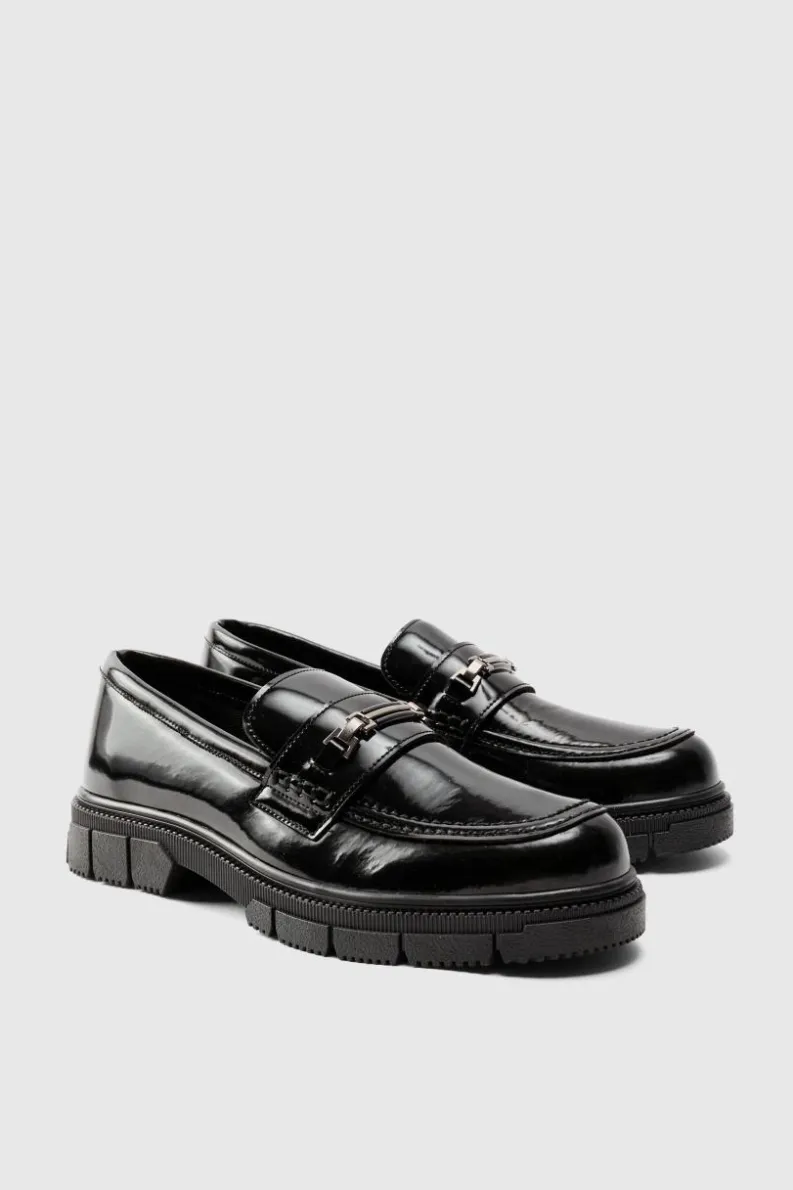 Store boohooMAN Track Sole Snaffle Loafer black