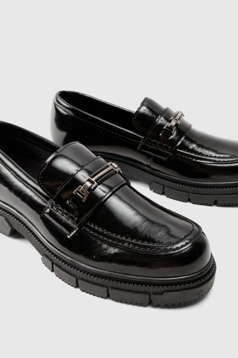 Store boohooMAN Track Sole Snaffle Loafer black