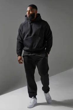 Online boohooMAN Training Dept Boxy Hoodie & Regular fit Jogger Tracksuit black