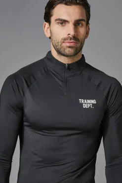 Discount boohooMAN Training Dept Muscle Fit Perforated 1/4 Zip black