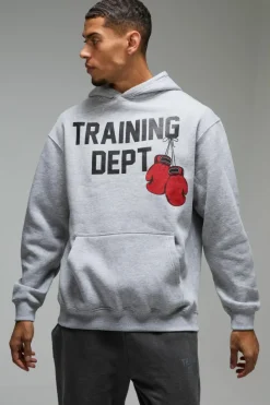 Clearance boohooMAN Training Dept. Oversized Boxing Glove Hoodie grey marl