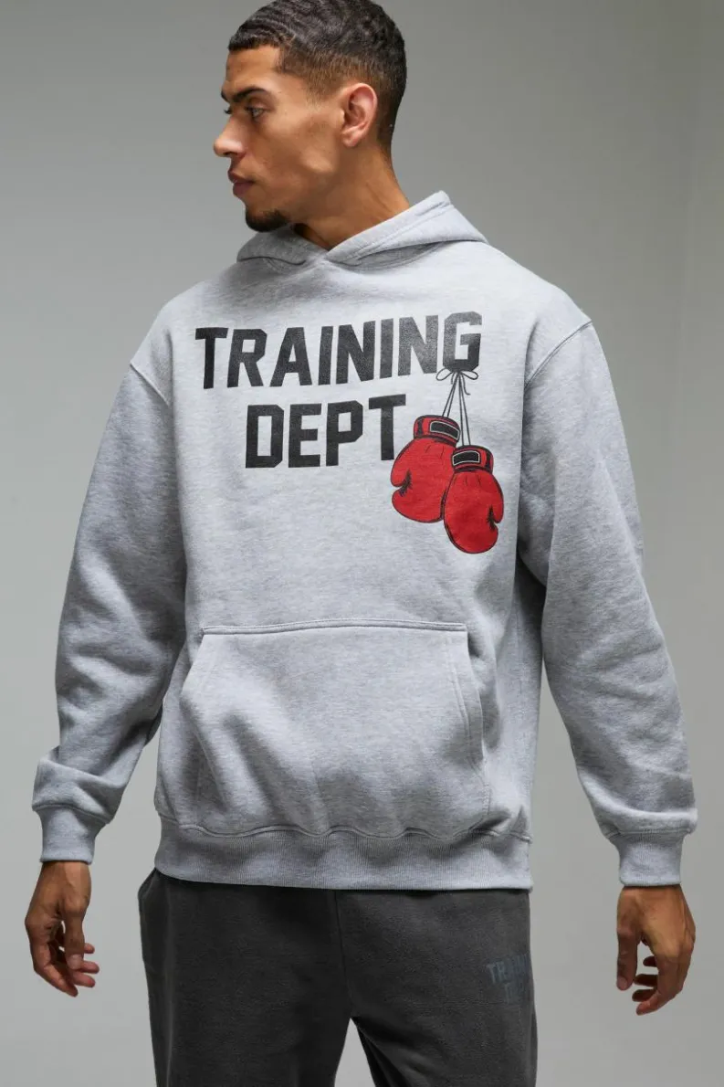 Clearance boohooMAN Training Dept. Oversized Boxing Glove Hoodie grey marl