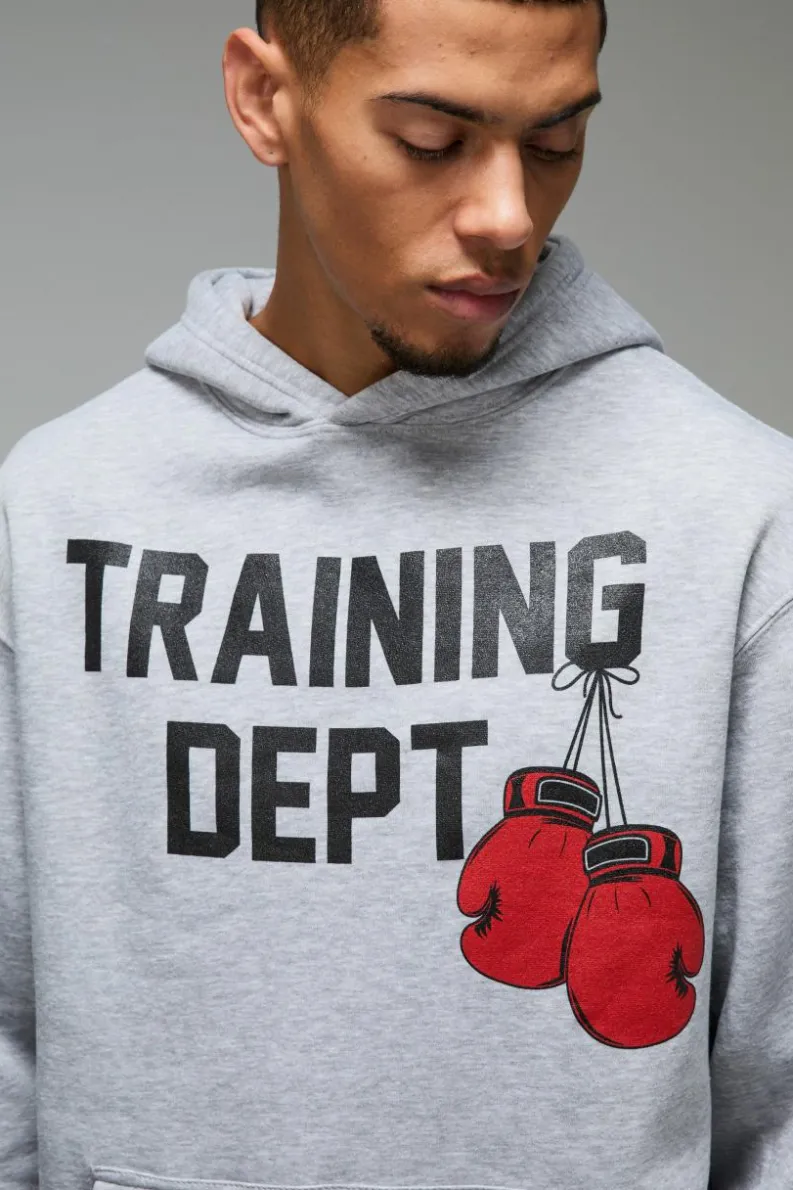 Clearance boohooMAN Training Dept. Oversized Boxing Glove Hoodie grey marl