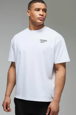 Cheap boohooMAN Training Dept Performance Oversized T-shirt white