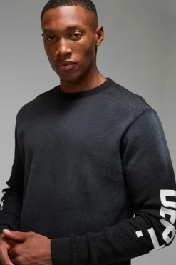 Online boohooMAN Training Dept Waffle Long Sleeve T-shirt black