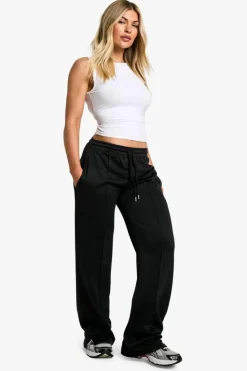 Fashion boohoo Tricot Split Hem Pintuck Straight Leg Jogger black