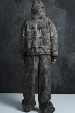 Clearance boohooMAN Trippie Redd Relaxed Faux Leather Elastic Waist Cargo Trouser grey