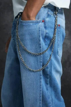 Best boohooMAN Trippie Redd Relaxed Rigid Gusset Panel Denim Jeans light blue