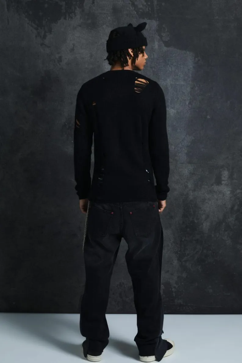 Shop boohooMAN Trippie Redd Relaxed Rigid Panel Denim Jeans washed black