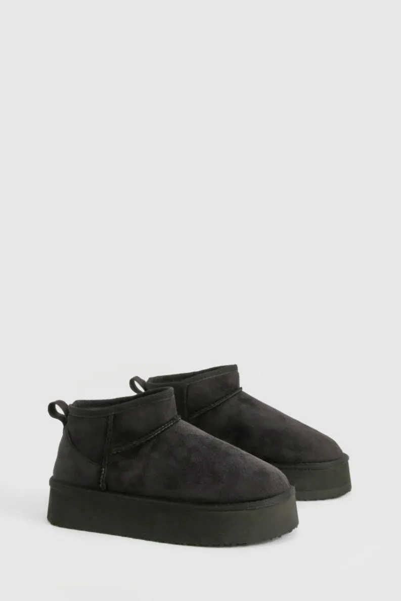 Flash Sale boohoo Ultra Mini Platform Faux Fur Lined Boots black