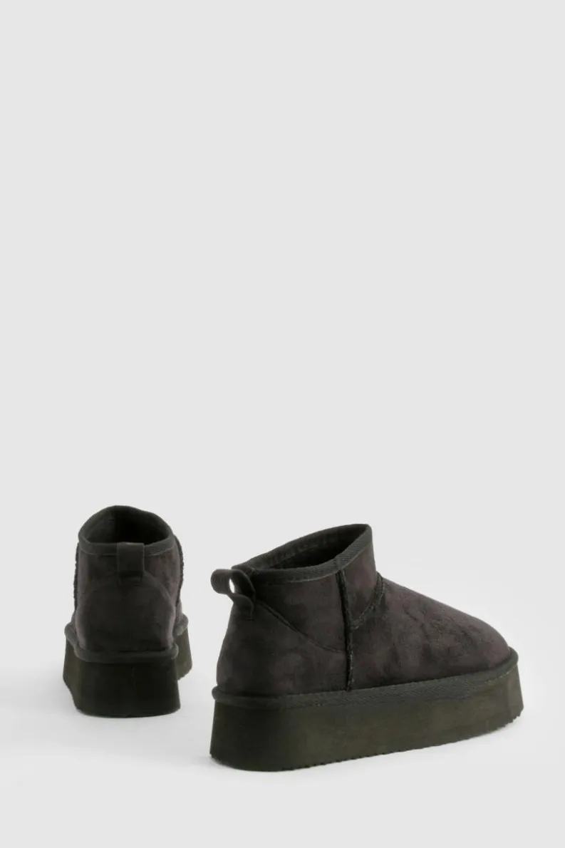 Flash Sale boohoo Ultra Mini Platform Faux Fur Lined Boots black