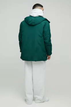 Store boohooMAN Utility Pocket Hooded Parka In green