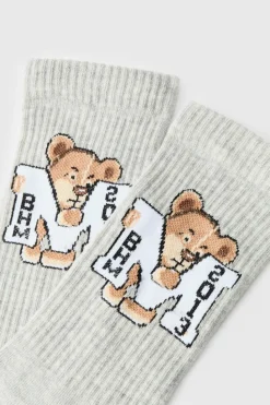 Outlet boohooMAN Varsity Teddy Bear Sports Socks grey