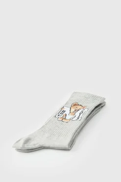 Outlet boohooMAN Varsity Teddy Bear Sports Socks grey