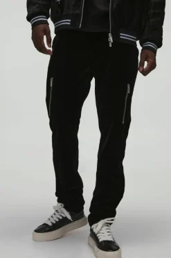 Flash Sale boohooMAN Velour Fixed Waist Rigid Slim Stacked Trouser black