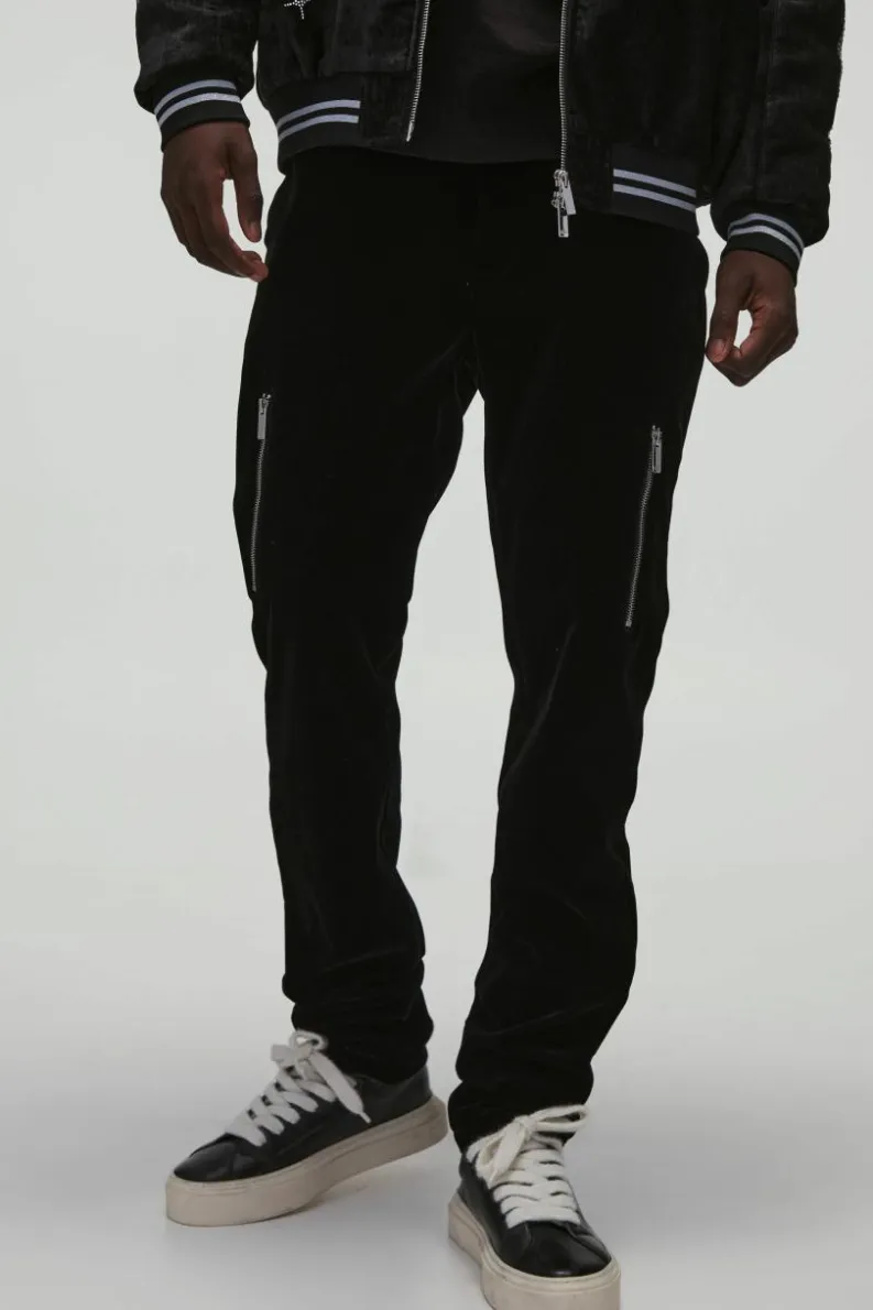 Flash Sale boohooMAN Velour Fixed Waist Rigid Slim Stacked Trouser black