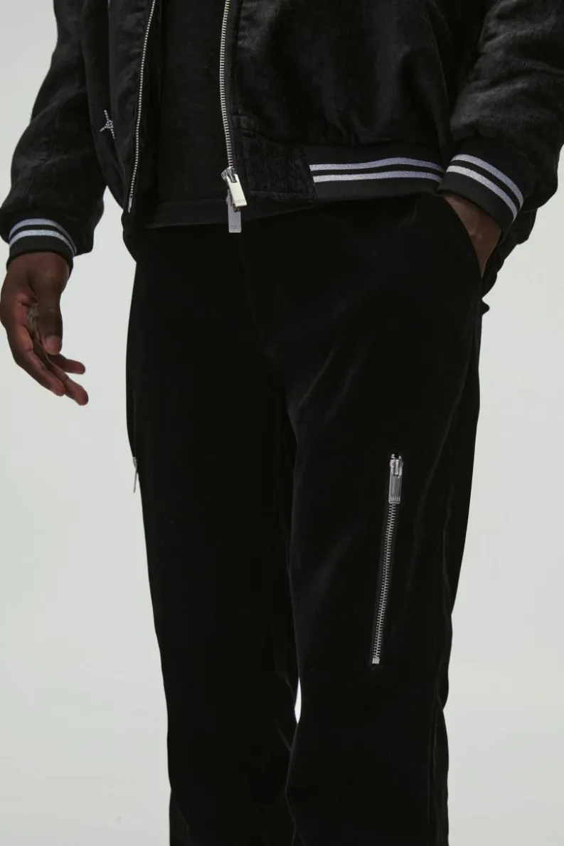 Flash Sale boohooMAN Velour Fixed Waist Rigid Slim Stacked Trouser black