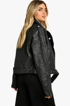 Best Sale boohoo Vintage Look Faux Leather Biker Jacket grey