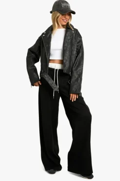 Best Sale boohoo Vintage Look Faux Leather Biker Jacket grey