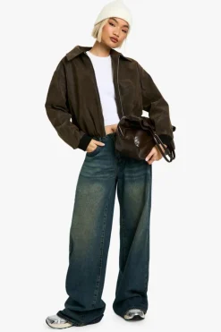 Cheap boohoo Vintage Look Faux Leather Bomber Jacket brown
