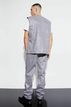 Cheap boohooMAN Vintage Pu Oversized Waistcoat Vest charcoal