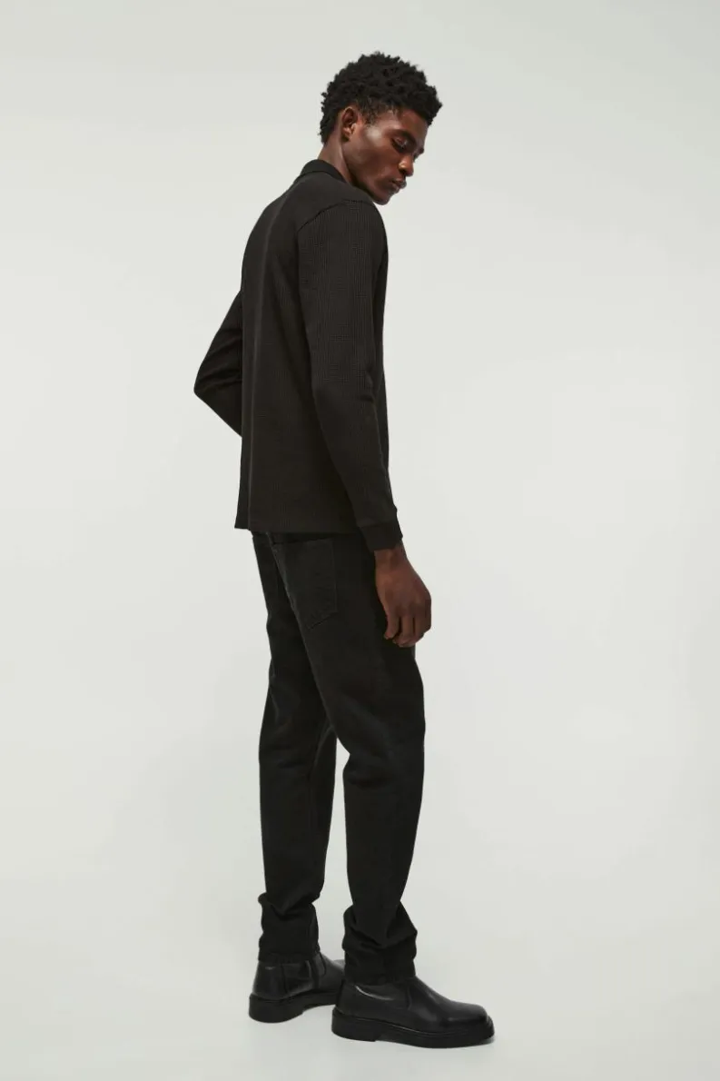 Discount boohooMAN V Neck Long Sleeve Jacquard Polo black