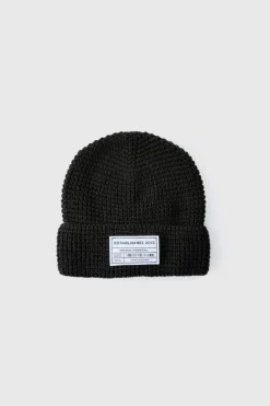Flash Sale boohooMAN Waffle Knit Tab Beanie black