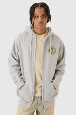 Fashion boohooMAN Washed Limited Zip Through Hoodie stone