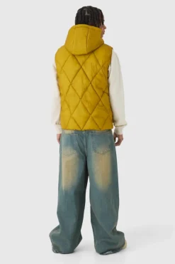 Flash Sale boohooMAN Washed Seam Hooded Quilted Gilet In yellow