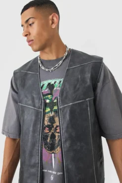 Cheap boohooMAN Washed Seam PU Vest In black