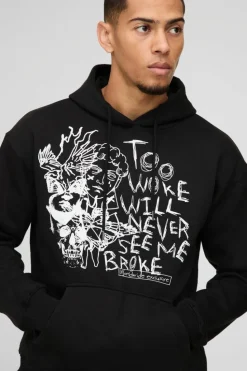 Best Sale boohooMAN Washed Too Woke Graphic Hoodie black