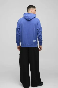 Flash Sale boohooMAN Washed Too Woke Text Graphic Hoodie cobalt