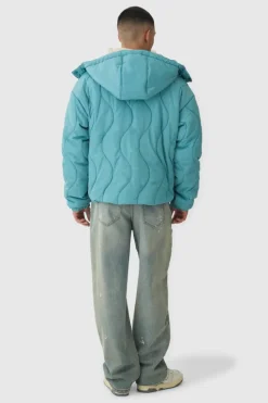 Cheap boohooMAN Wavy Quilted Hooded Puffer Jacket In mint