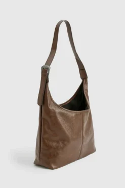 Store boohoo Western Buckle Slouchy Tote Bag dark brown