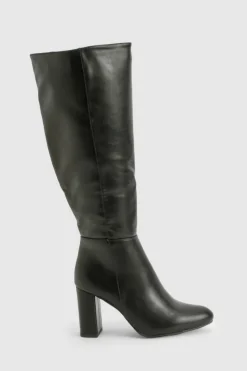 Flash Sale boohoo Wide Fit Block Heel Knee High Pull On Boots black