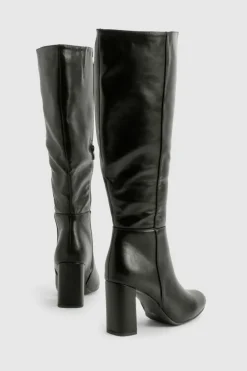 Flash Sale boohoo Wide Fit Block Heel Knee High Pull On Boots black