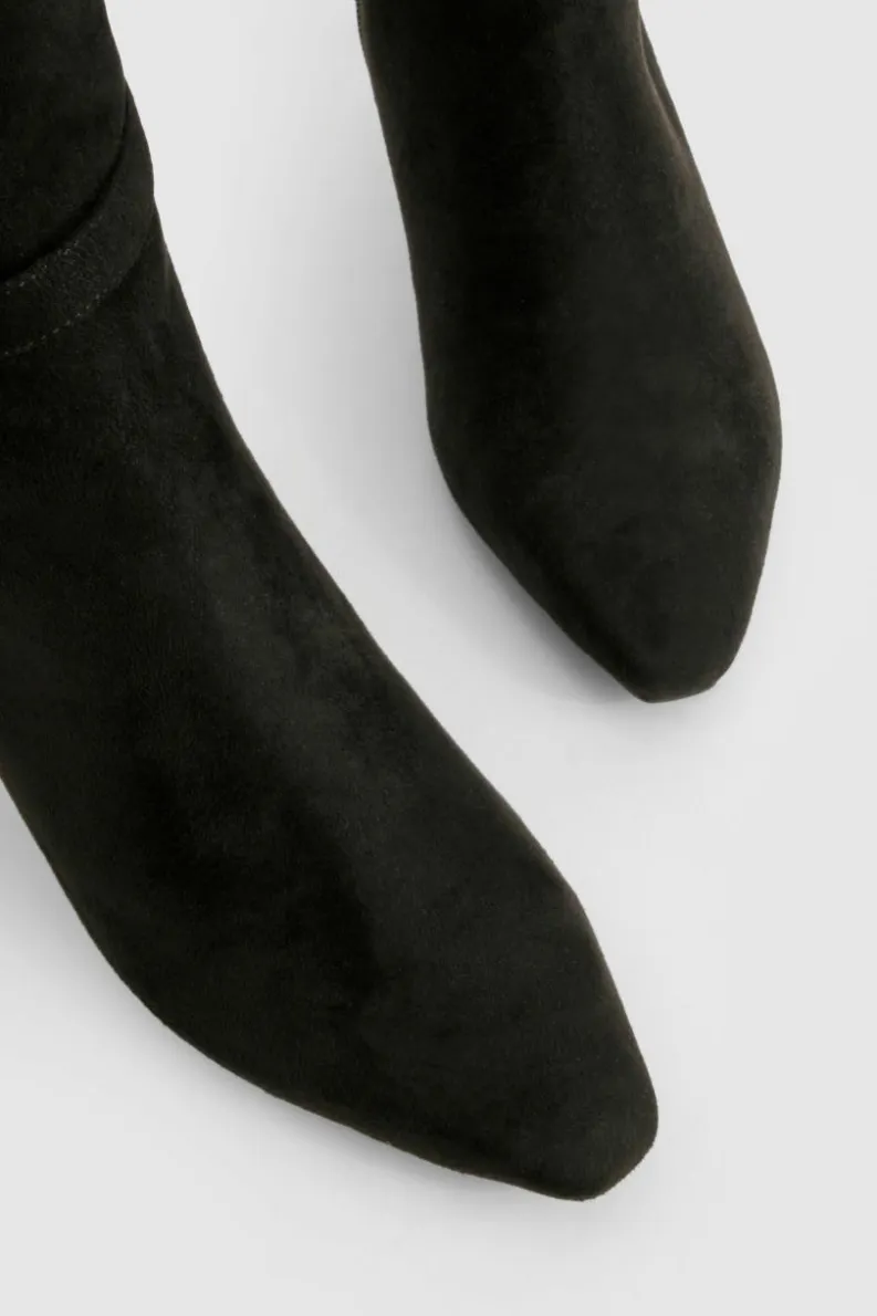 Fashion boohoo Wide Fit Buckle Detail Low Heel Knee High Boots black