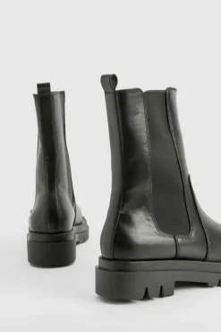Outlet boohoo Wide Fit Calf High Chunky Sole Chelsea Boots black