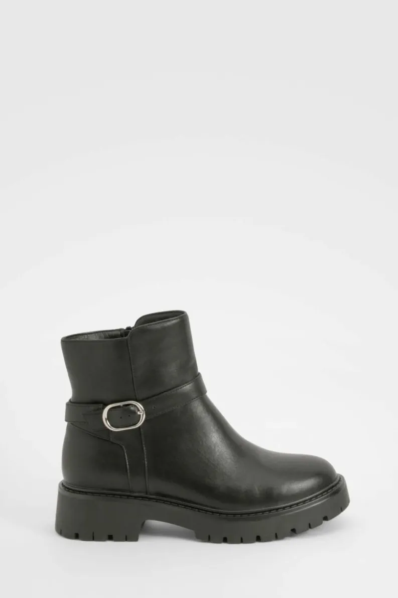 Shop boohoo Wide Fit Chunky Buckle Detail Chelsea Boots black