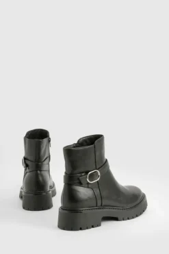 Shop boohoo Wide Fit Chunky Buckle Detail Chelsea Boots black