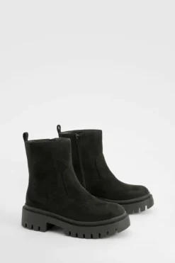 Shop boohoo Wide Fit Chunky Panel Detail Chelsea Boots black