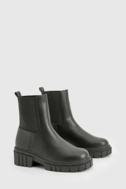 Hot boohoo Wide Fit Cleated Sole Chelsea Boots black