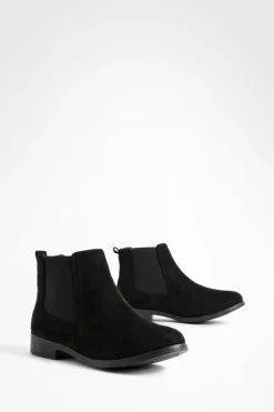 Cheap boohoo Wide Fit Faux Suede Flat Chelsea Boots black