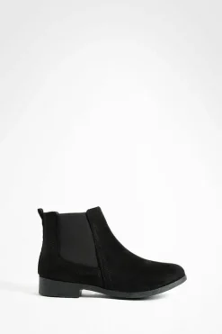 Cheap boohoo Wide Fit Faux Suede Flat Chelsea Boots black