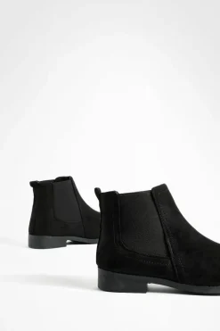 Cheap boohoo Wide Fit Faux Suede Flat Chelsea Boots black