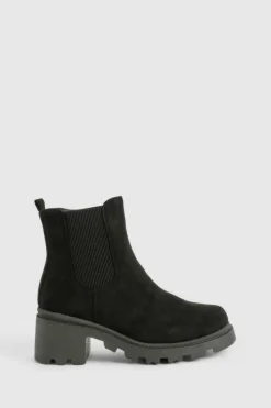 Fashion boohoo Wide Fit Faux Suede Low Block Chelsea Boots black
