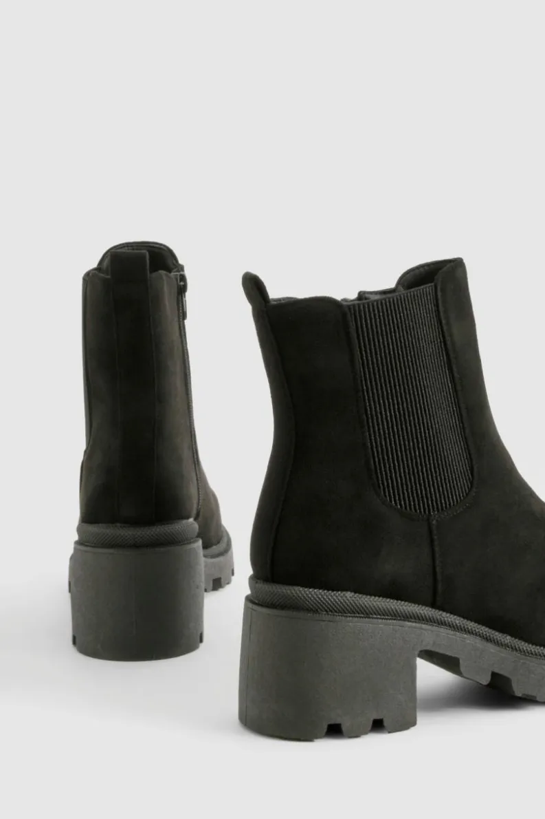 Fashion boohoo Wide Fit Faux Suede Low Block Chelsea Boots black