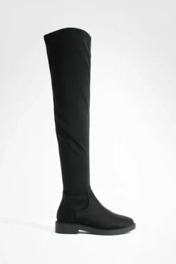 New boohoo Wide Fit Flat Stretch Over The Knee Boots black