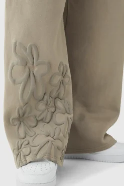 Best boohooMAN Wide Fit Floral Puff Print Jogger taupe